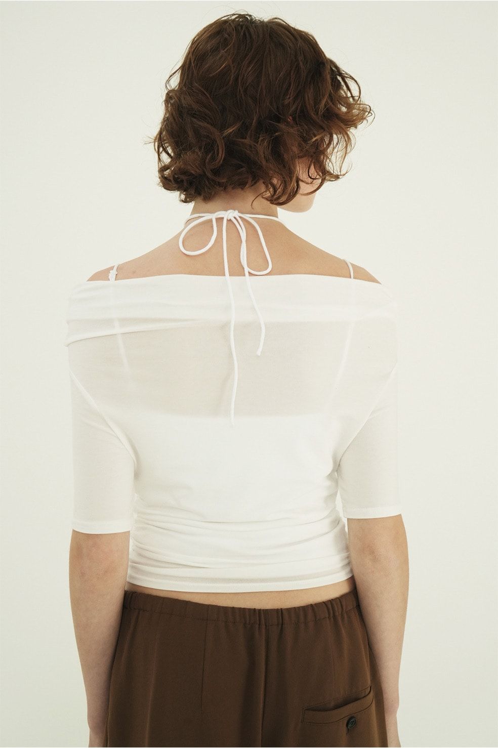 ベアトップ -  THIN CORD HALTER NECK TOPS (WHITE)