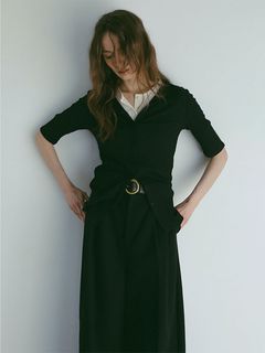 フロントスナップハーフスリーブエアリープルオーバー - BLACK