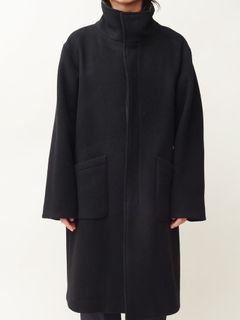 ウールスタンドカラーコート  -  WOOL STAND COLLAR COAT - BLACK