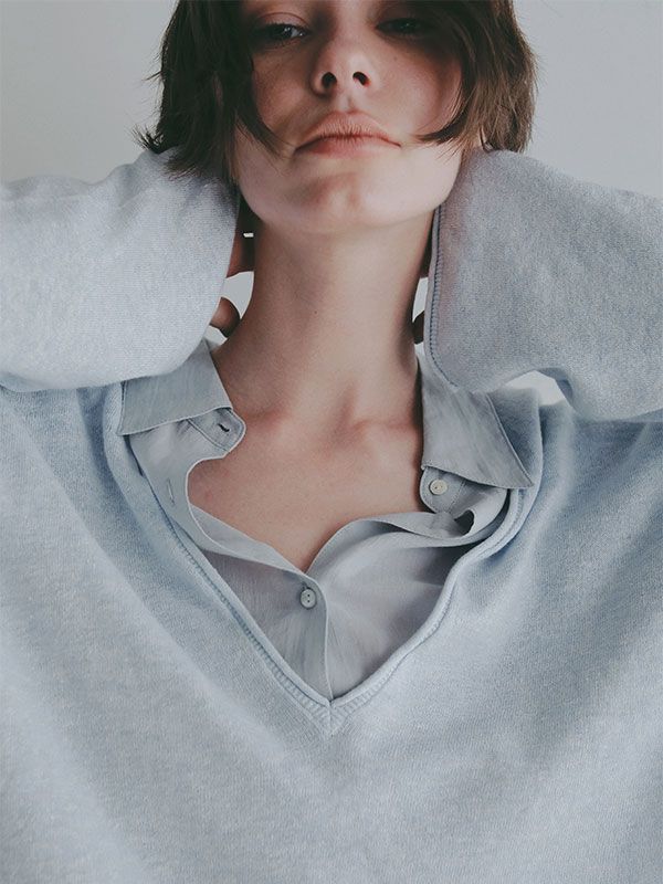 コットンリネンハイゲージネックニットプルオーバー (LIGHT BLUE)