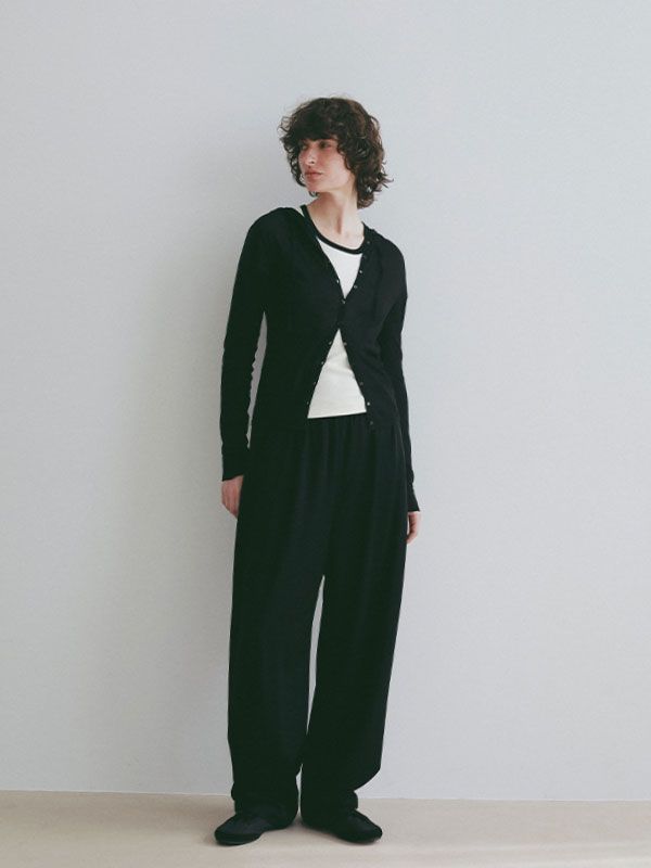 シアーニットフードカーディガン（BLACK)