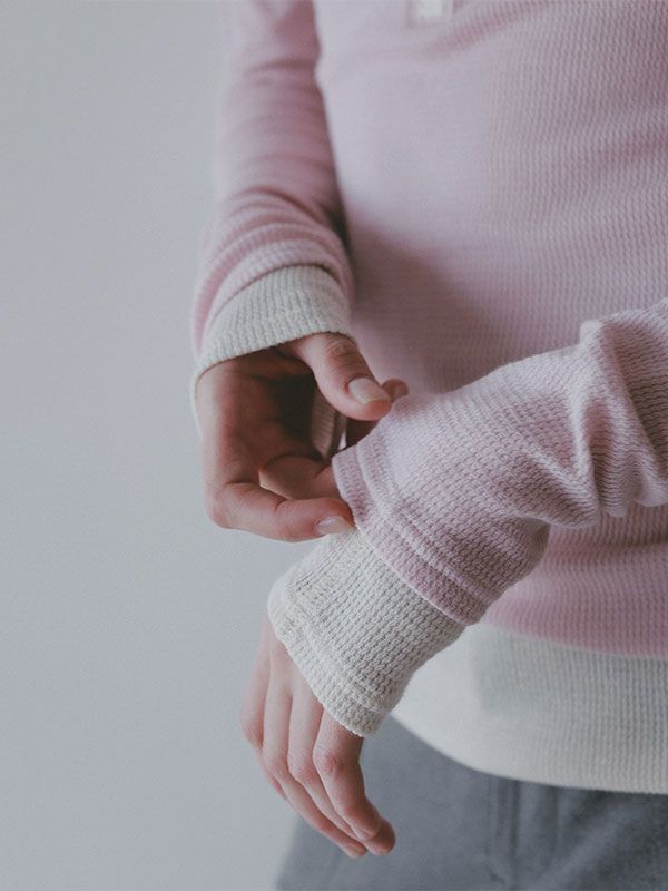 シアーワッフルヘンリーネックプルオーバー （PINK)