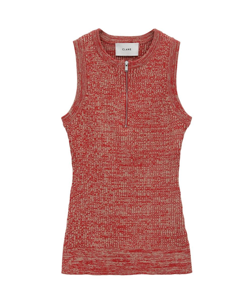 CLANE - スリーブレス ジップ リブ ニット トップス - SLEEVELESS ZIP 