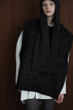 サイド ジップ ツイード ニット ベスト - SIDE ZIP TWEED KNIT VEST - BLACK