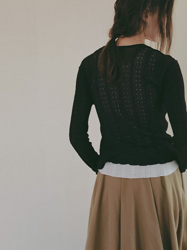 パターンスティッチシアーニットカーディガン （BROWN)