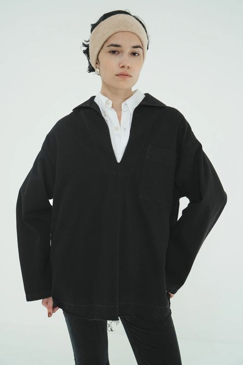 ライトオンス デニムシャツ - DENIM OVER SKIPPER SHIRTS (BLACK)