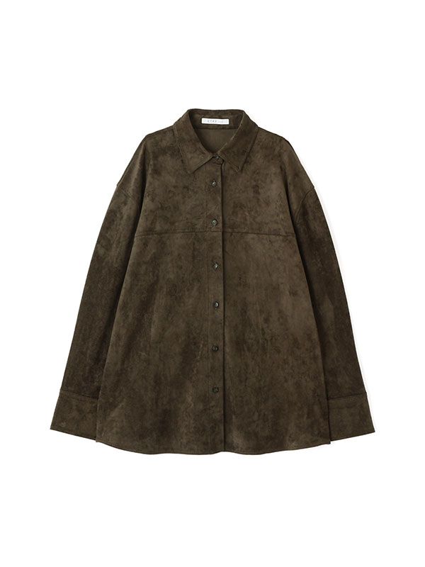 フェイクスウェードオーバーサイズシャツ (DARK BROWN)