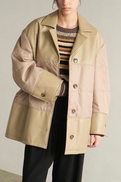 ヴィーガンレザー オーバーサイズ ジャケット - LEATHER SWITCHING OVER JACKET - BEIGE