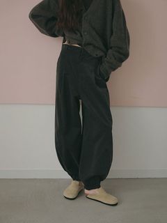 コーデュロイカーブジョガーパンツ  (GREY)