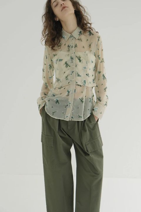 オパールプリント ビスチェ付きシャツ -  FLOWER OPAL BUSTIER SHIRTS IVORY