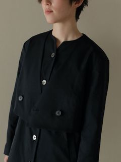 ノーカラークロップドジャケット - NAVY