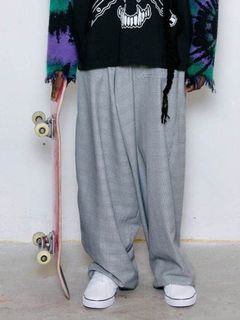 タータンチェック ワイドパンツ - WIDE BONDAGE PANTS BRITISH TARTAN - BLACK AND WHITE GLEN CHECK