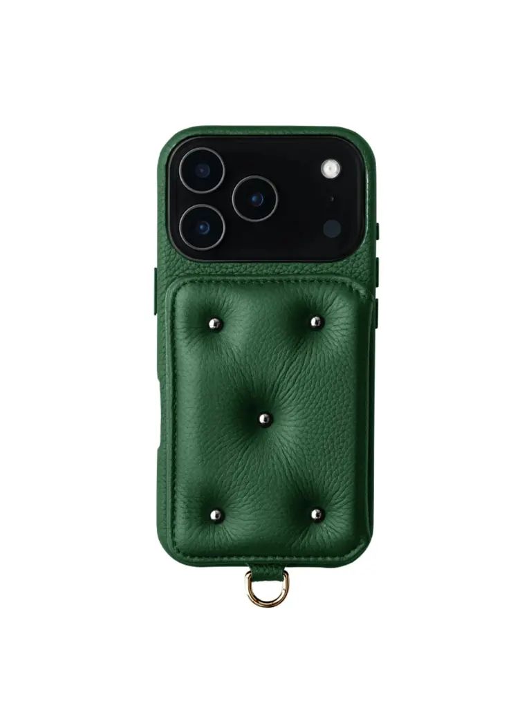 【BALLON CINQ】 手帳型 レザーケース iPhone 14～17シリーズ対応 (グリーン）