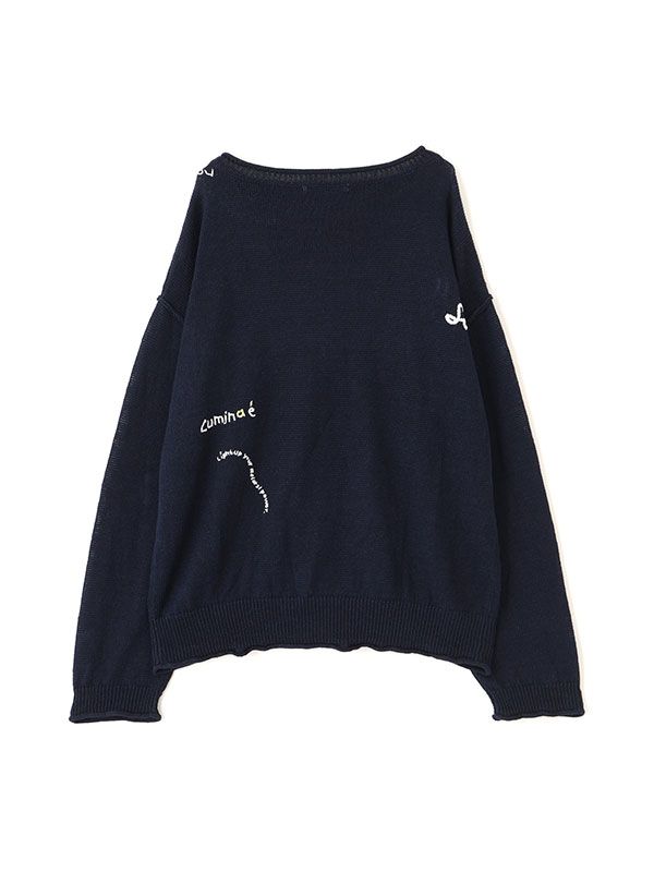 エンブロイダリーローゲージニットプルオーバー (NAVY)
