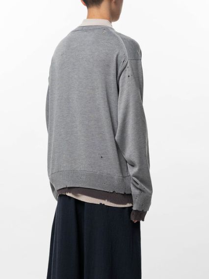 トリプルレイヤードニットプルオーバー - Triple Layered Knit Polo Sweater (GREY)