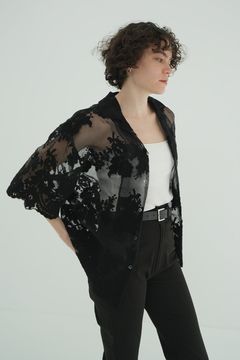 シアーフラワーレースシャツ | SHEER FLOWER LACE SHIRTS - BLACK