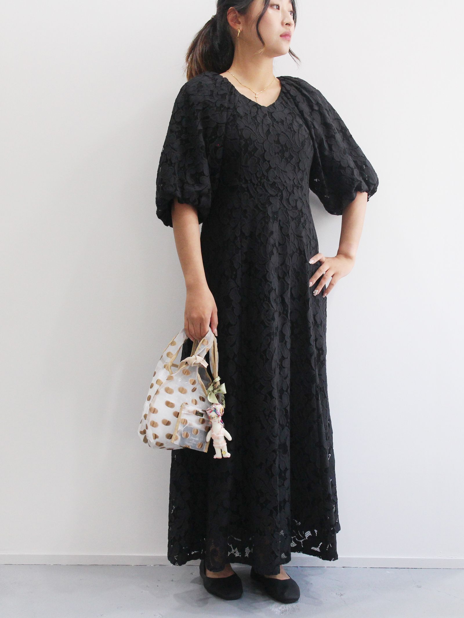 CLANE クラネ VINTAGE LACE PUFF ONE PIECE | angeloawards.com