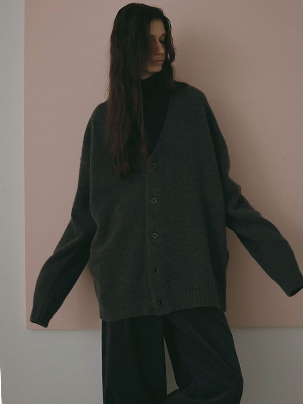 ミドルゲージVネックニットカーディガン  (GREY)