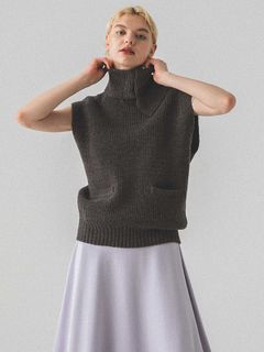 タックネックノースリルーズニットプルオーバー - GREY