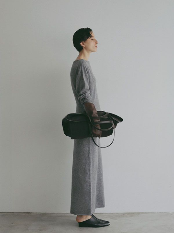 ドレープネックニットワンピース-GREY
