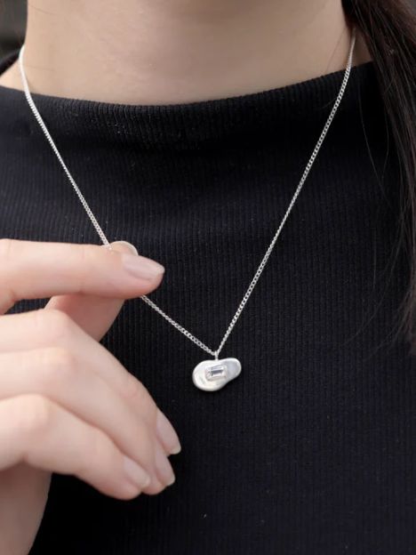 フロートネックレス SV ホワイトクォーツ シルバー 天然石 シンプル ユニセックス アクセサリー