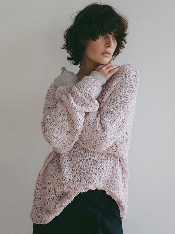 スラブヤーンローゲージニットプルオーバー (PINK)