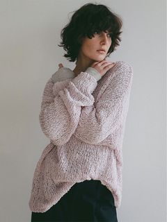 スラブヤーンローゲージニットプルオーバー (PINK)