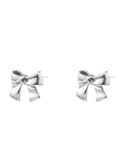 【両耳用】 リボンスタッドピアス - Ribbon Stud Earrings M SIZE SILVER