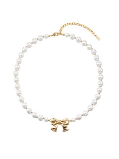 パールリボンネックレス - Ribbon Pearl Bead Necklace GOLD