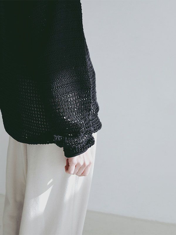 シアークロシェニットプルオーバー - BLACK