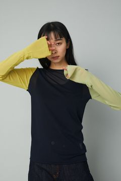 クルーネック メッシュ インナー トップス - 柄NAVY