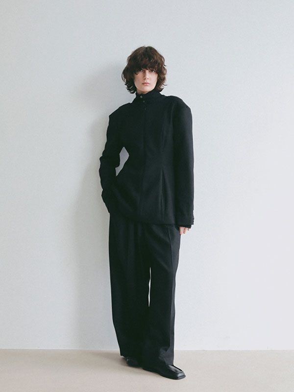 ダブルフェイスデザインウエストワイドパンツ (BLACK)