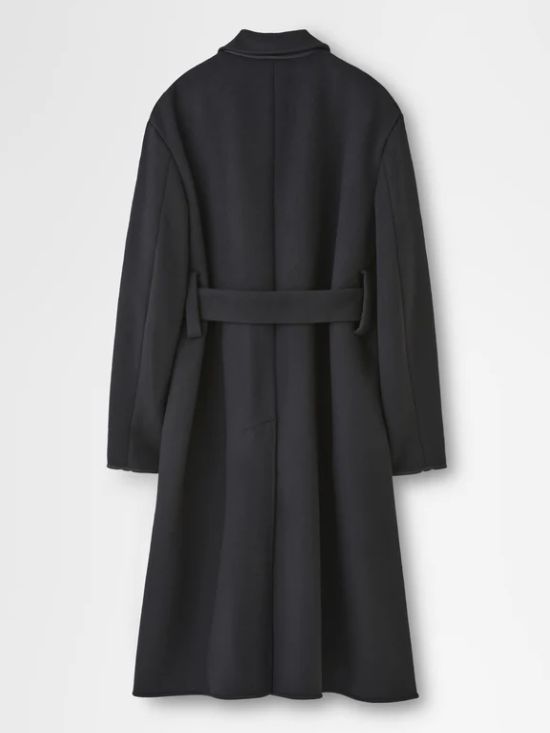 ダブルフェイス ピークドラペルコート - double-face beaver wool peaked lapel overcoat in black