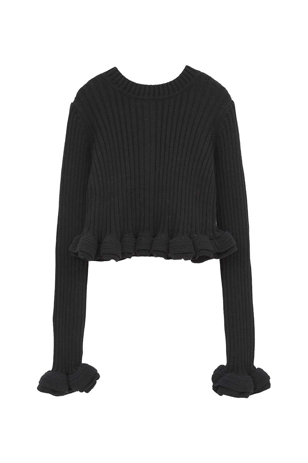 ダブルフェイス フリルド ニットトップス - W FACE SHORT FRILLED KNIT TOPS (BLACK)