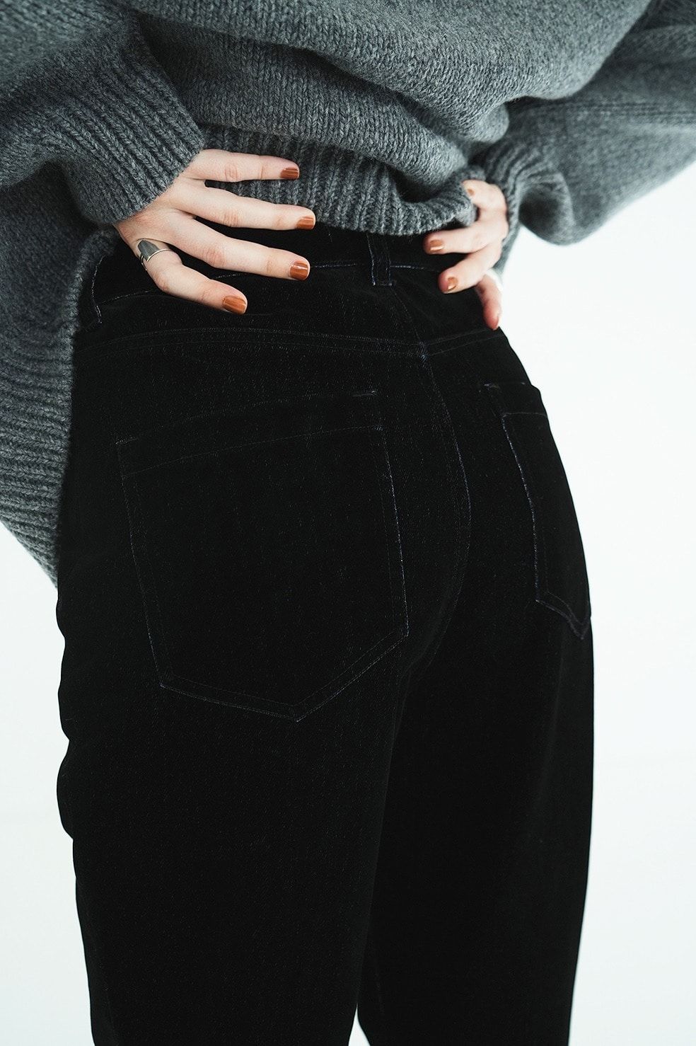 ハイウエスト フロッキーパンツ | FLOCKY CENTER PRESS PANTS（BLACK)