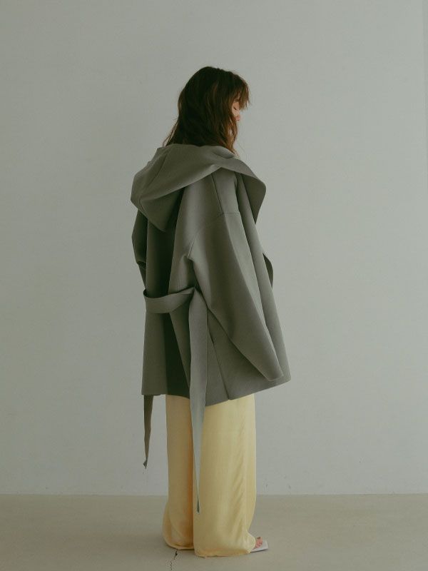 ダブルフェイスニットフーディーコート - KHAKI