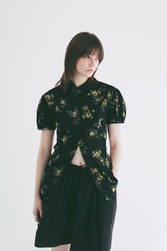 チュールフローラルシャツ - FLOWER SIDE HOLE SHIRTS (BLACK)