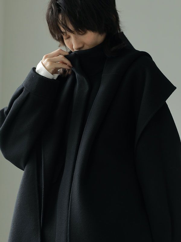 フーディストールリバーショートコート - BLACK
