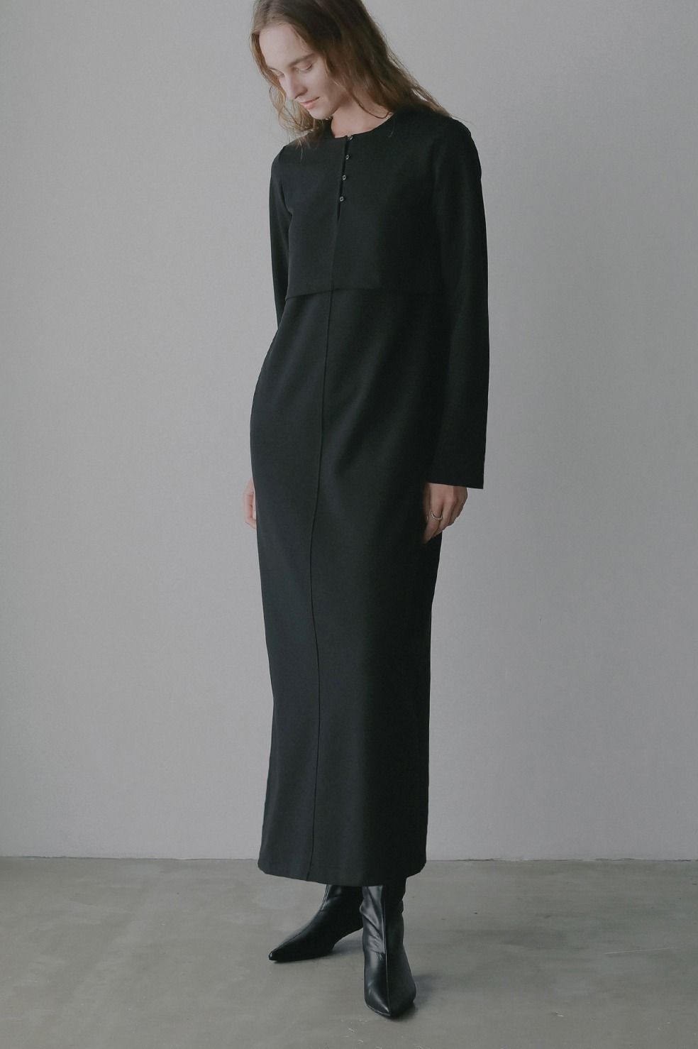 ショートブラウス+ワンピース｜SHORT BLOUSE SET ONE PIECE（BLACK)