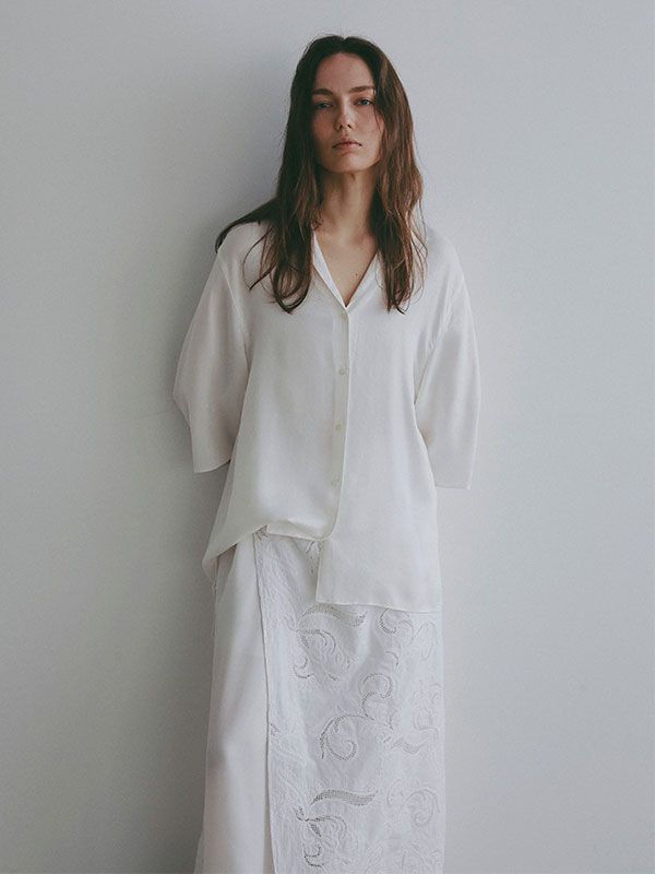 オープンネックキュプラシャツ (WHITE)