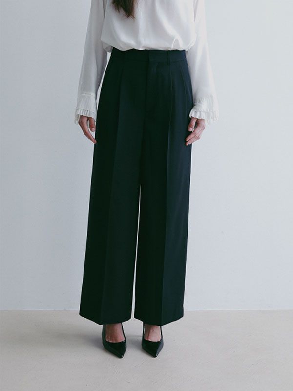 SANTEセンタークリースセミワイドパンツ (NAVY)