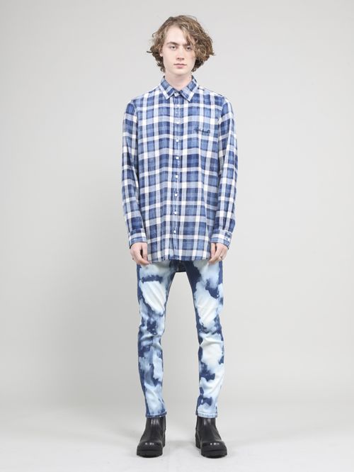 インディゴブリーチチェックシャツ - Check Shirt - BLUE×OFF WHITE