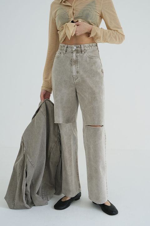 SLASH CUT DENIM PANTS BEIGE - スラッシュカット デニムパンツ