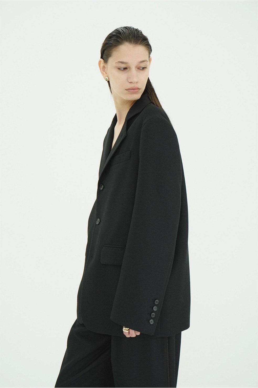 ヘリンボーン柄 テーラードジャケット - HERRINGBONE TAILORED JACKET (BLACK)