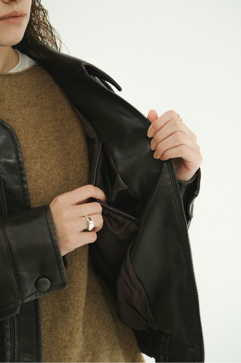 バルキーラインシングルレザージャケット - BULKY LINE SINGLE LEATHER JACKET (BROWN)