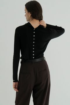 ダブルフェイス ボタン ニット トップス - W FACE BUTTON KNIT TOPS - BLACK