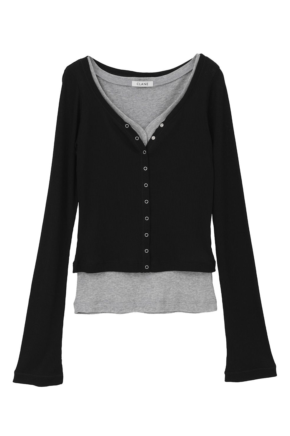 タンクトップ+カーディガン - CURVED NECK LAYERED SET TOPS （BLACK）