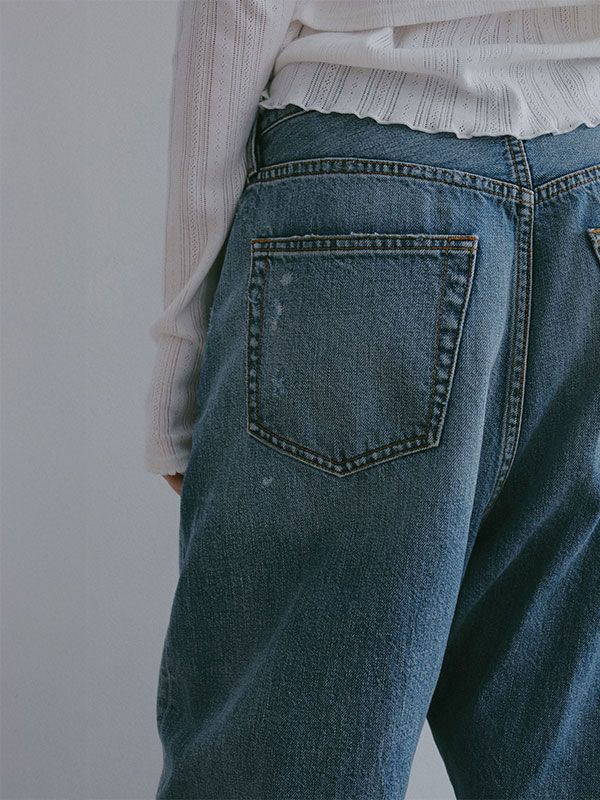 ディストレストストレートデニム（BLUE）