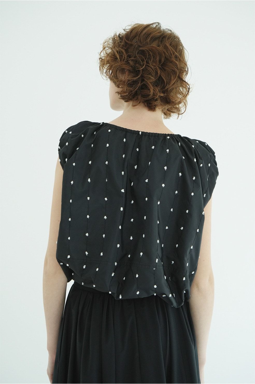 リボントップス -  W FACE DOT SLEEVELESS RIBBON TOPS (BLACK)