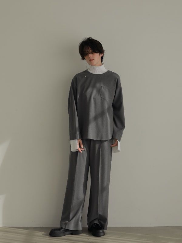 セミワイドタックスリットパンツ - GREY